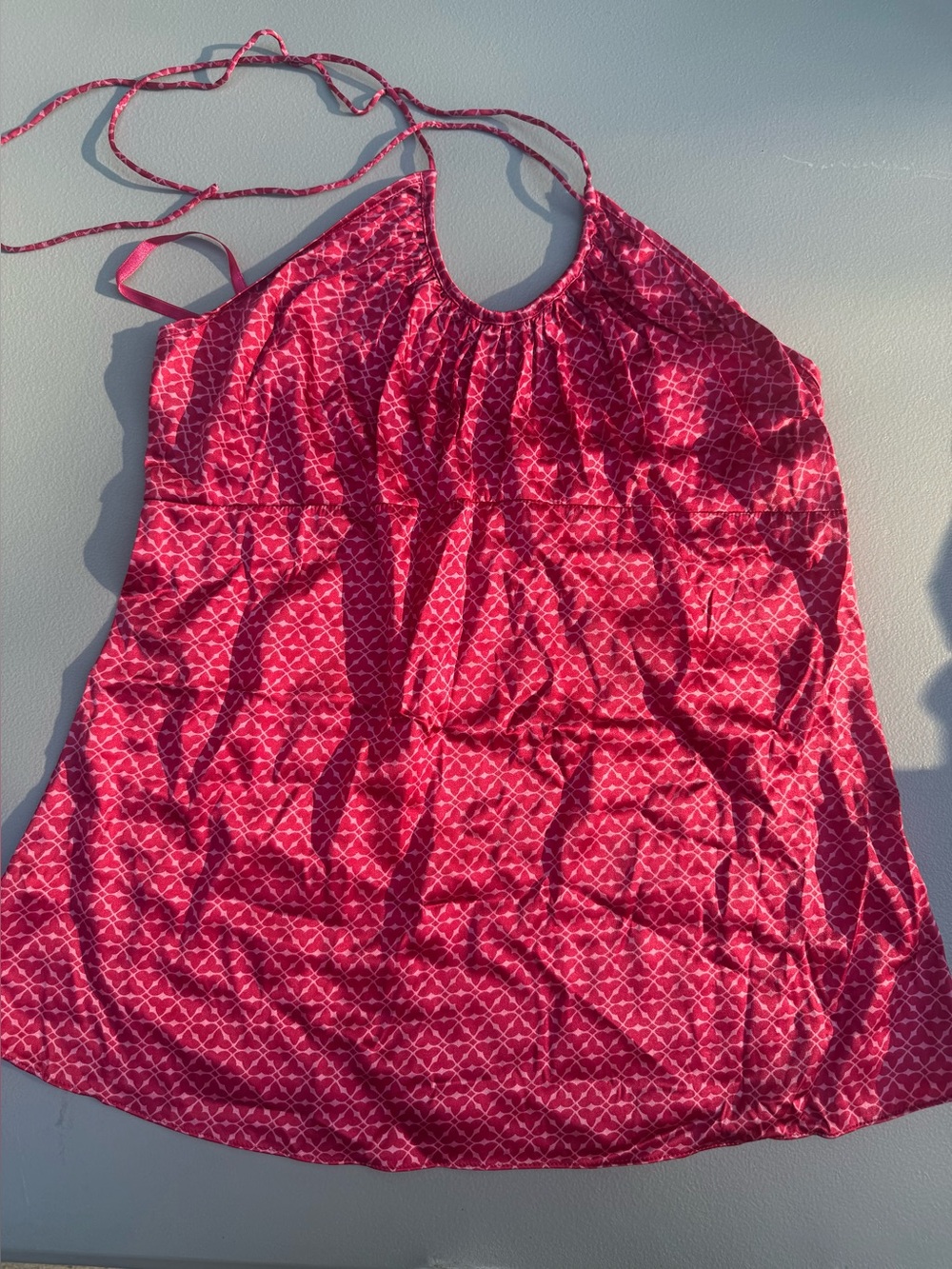 Express Red-Pink Geometric Halter Top